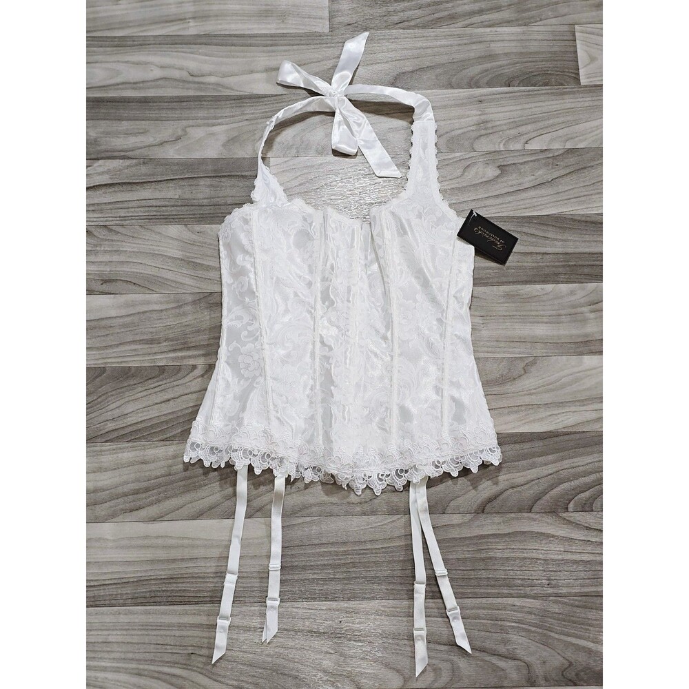 Frederick's of Hollywood White Halter Corset with Garter Straps, Size 34/S